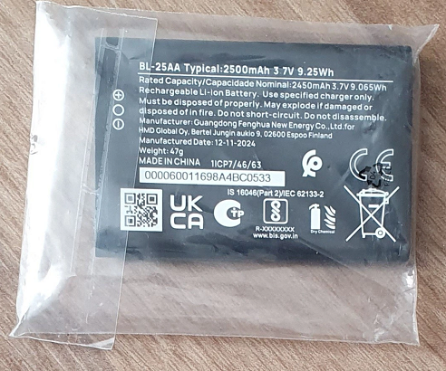 HMD BATTERY BL-25AA 2500 mAh 3.7v 9.25wH ORIGINAL BULK